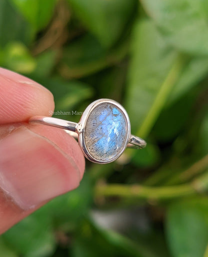 Labradorite Ring, 925 Sterling Silver Ring, Blue Fire Labradorite Jewelry, February Birthstone Ring, Natural Gemstone Stacking Ring for Her