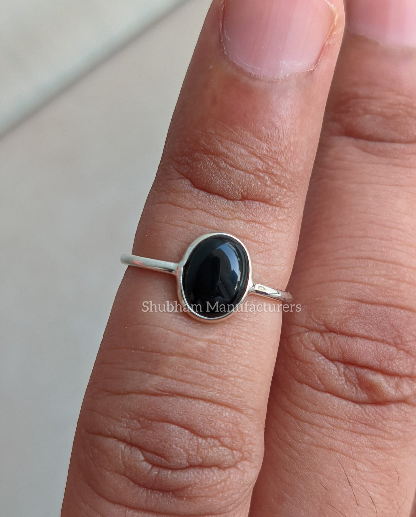 Natural Black Onyx Ring, 925 Sterling Silver Ring, Black Stone, Cabochon Gemstone Stacking Ring, Dainty Silver Ring, Women's Minimalist Ring