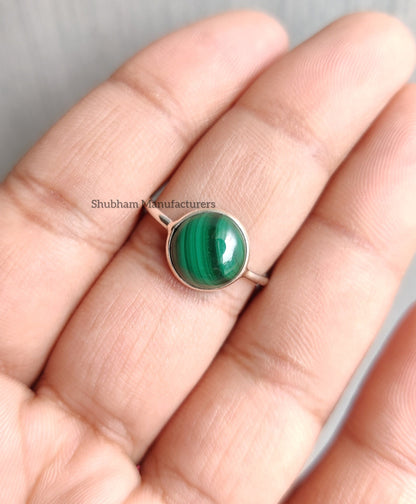 Malachite Ring, 925 Sterling Silver Ring, Simple Everyday Ring for Her, Natural Gemstone Ring, Green Stone Ring, Handmade Gift for Women