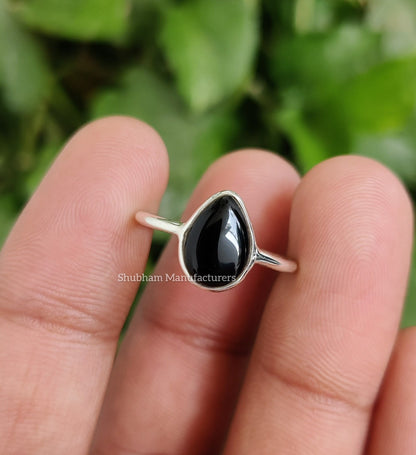 Black Onyx Ring, 925 Sterling Silver Ring, Black Gemstone Ring, Dainty Onyx Ring, Birthstone Ring, Natural Stone Ring, Handmade Jewelry