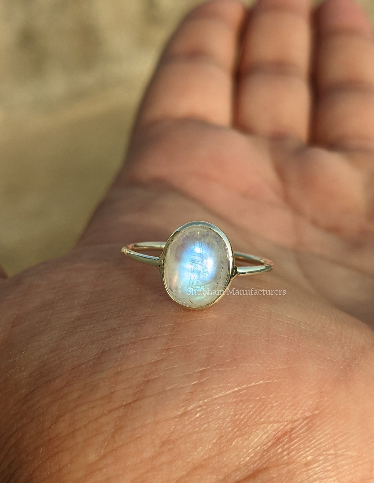 Natural Rainbow Moonstone Ring, 925 Sterling Silver Ring, Blue Fire Moonstone, Gemstone Stacking Ring, Dainty Silver Ring, Minimalist Ring