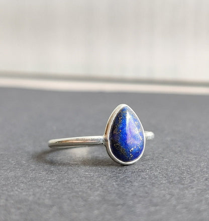 Lapis Lazuli Ring, 925 Sterling Silver Ring, Silver Gemstone Ring, Lapis Lazuli Jewelry, Lapis Minimalist Ring, Dainty Handmade Women Ring