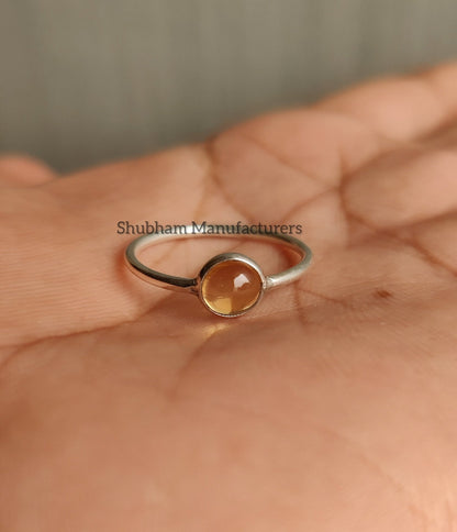 Natural Citrine Ring, 925 Sterling Silver Ring, November Birthstone, Yellow Gemstone Ring, Tiny Ring for Women, Dainty Jewelry Ring for Her