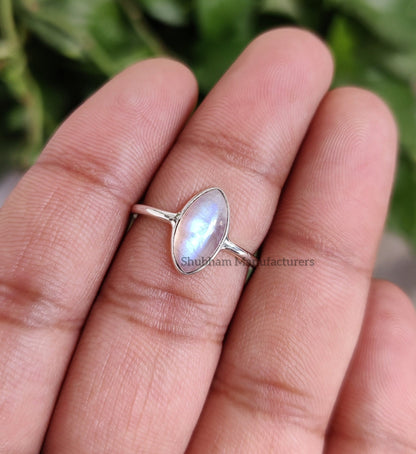 Rainbow Moonstone Ring, 925 Sterling Silver Ring, Blue Fire Moonstone Ring, Silver Moonstone Jewelry, June Birthstone Ring, Promise Ring