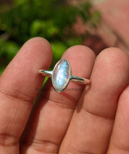 Rainbow Moonstone Ring, 925 Sterling Silver Ring, Blue Fire Moonstone Ring, Silver Moonstone Jewelry, June Birthstone Ring, Promise Ring