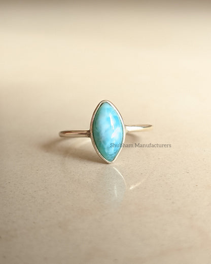 Larimar Ring, 925 Sterling Silver Ring, Natural Gemstone Ring, Larimar Silver Jewelry, Blue Stone Ring, Handmade Gift for Her, Women Rings