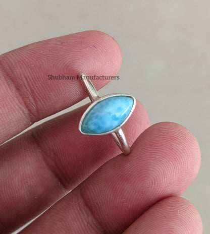 Larimar Ring, 925 Sterling Silver Ring, Natural Gemstone Ring, Larimar Silver Jewelry, Blue Stone Ring, Handmade Gift for Her, Women Rings