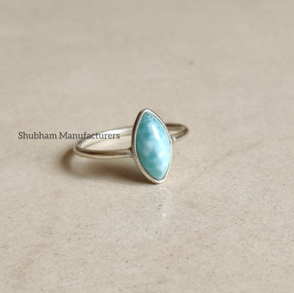 Larimar Ring, 925 Sterling Silver Ring, Natural Gemstone Ring, Larimar Silver Jewelry, Blue Stone Ring, Handmade Gift for Her, Women Rings