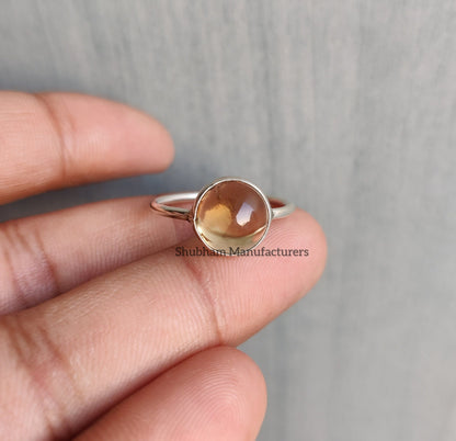 Citrine Ring, 925 Sterling Silver Ring, Yellow Gemstone Ring, Citrine Jewelry, November Birthstone, Cabochon Stone Ring, Unique Gift for Her