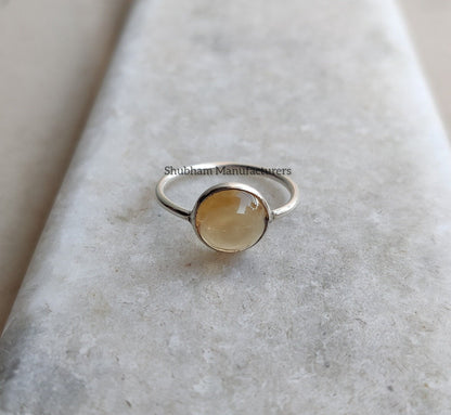 Citrine Ring, 925 Sterling Silver Ring, Yellow Gemstone Ring, Citrine Jewelry, November Birthstone, Cabochon Stone Ring, Unique Gift for Her