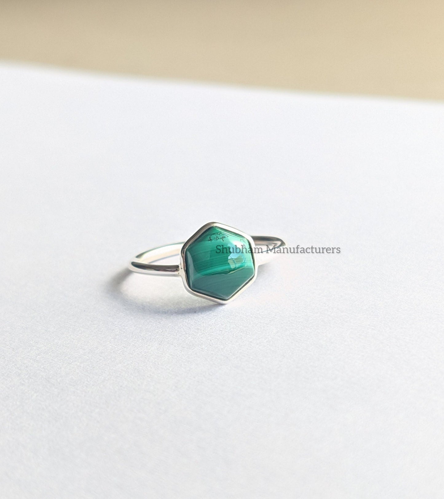 Natural Malachite Ring, 925 Sterling Silver, Green Gemstone Ring, Hexagon Shape Ring, Healing Crystal Ring, Gift for Her, Birthstone Jewelry