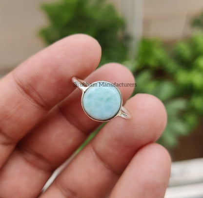 Larimar Ring, 925 Sterling Silver Ring, Handmade Ring for Women, Larimar Jewelry, Blue Stone Ring, Stackable Gemstone Ring, Daily Wear Ring