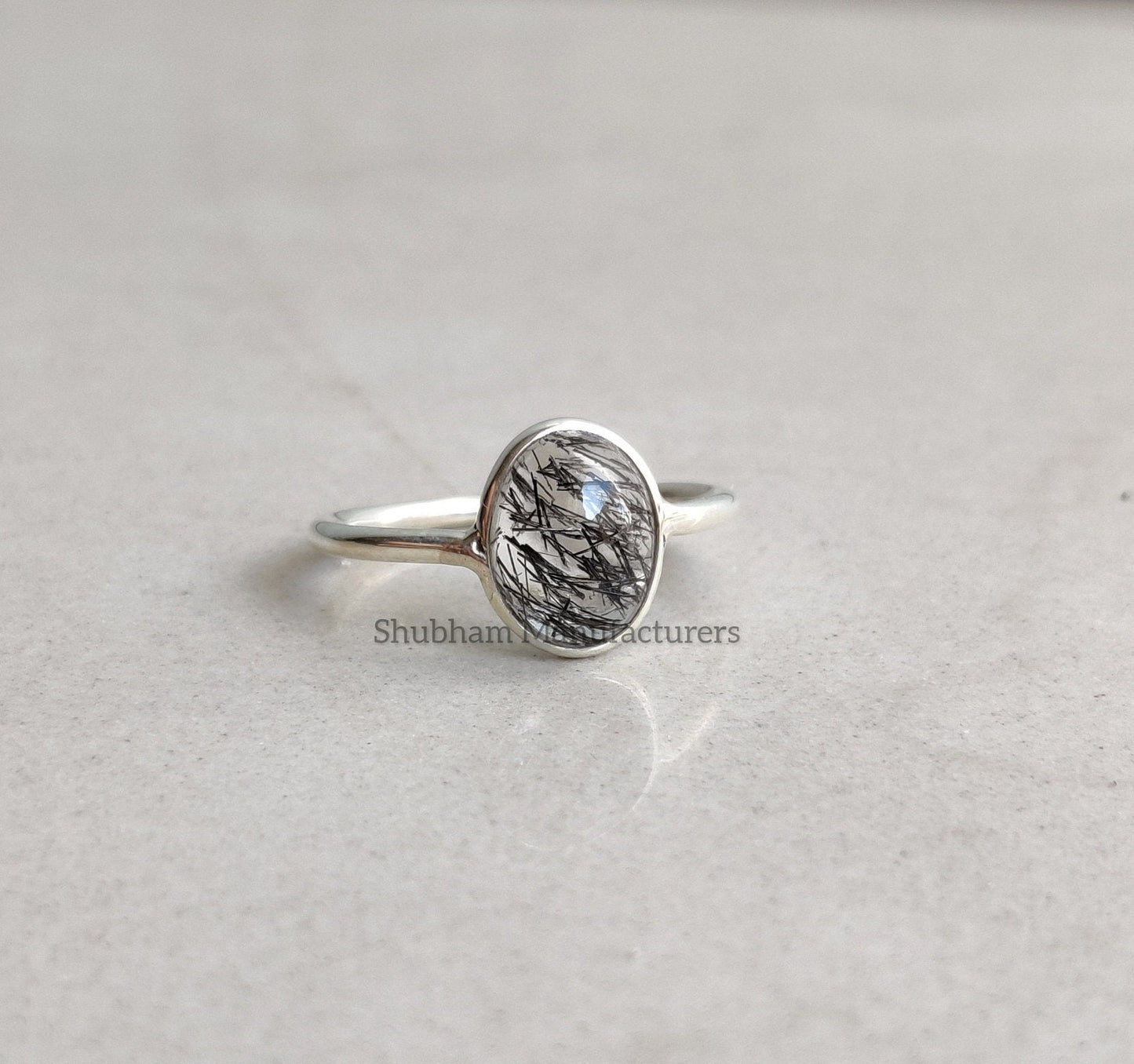 Black Rutile Quartz Ring, 925 Sterling Silver Ring, Natural Rutilated Quartz Ring, Silver Bohemian Ring, Birthstone Ring, Handmade Jewelry
