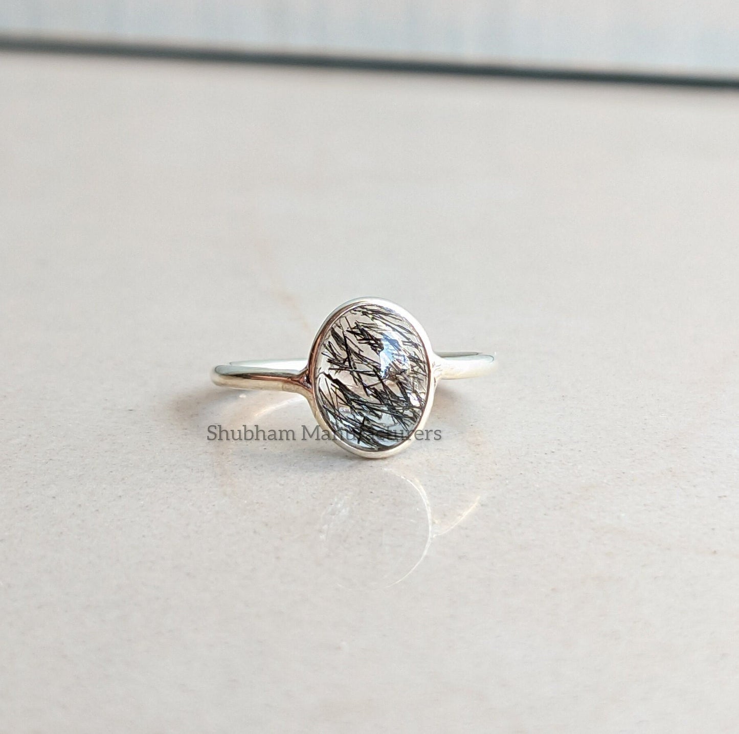 Black Rutile Quartz Ring, 925 Sterling Silver Ring, Natural Rutilated Quartz Ring, Silver Bohemian Ring, Birthstone Ring, Handmade Jewelry