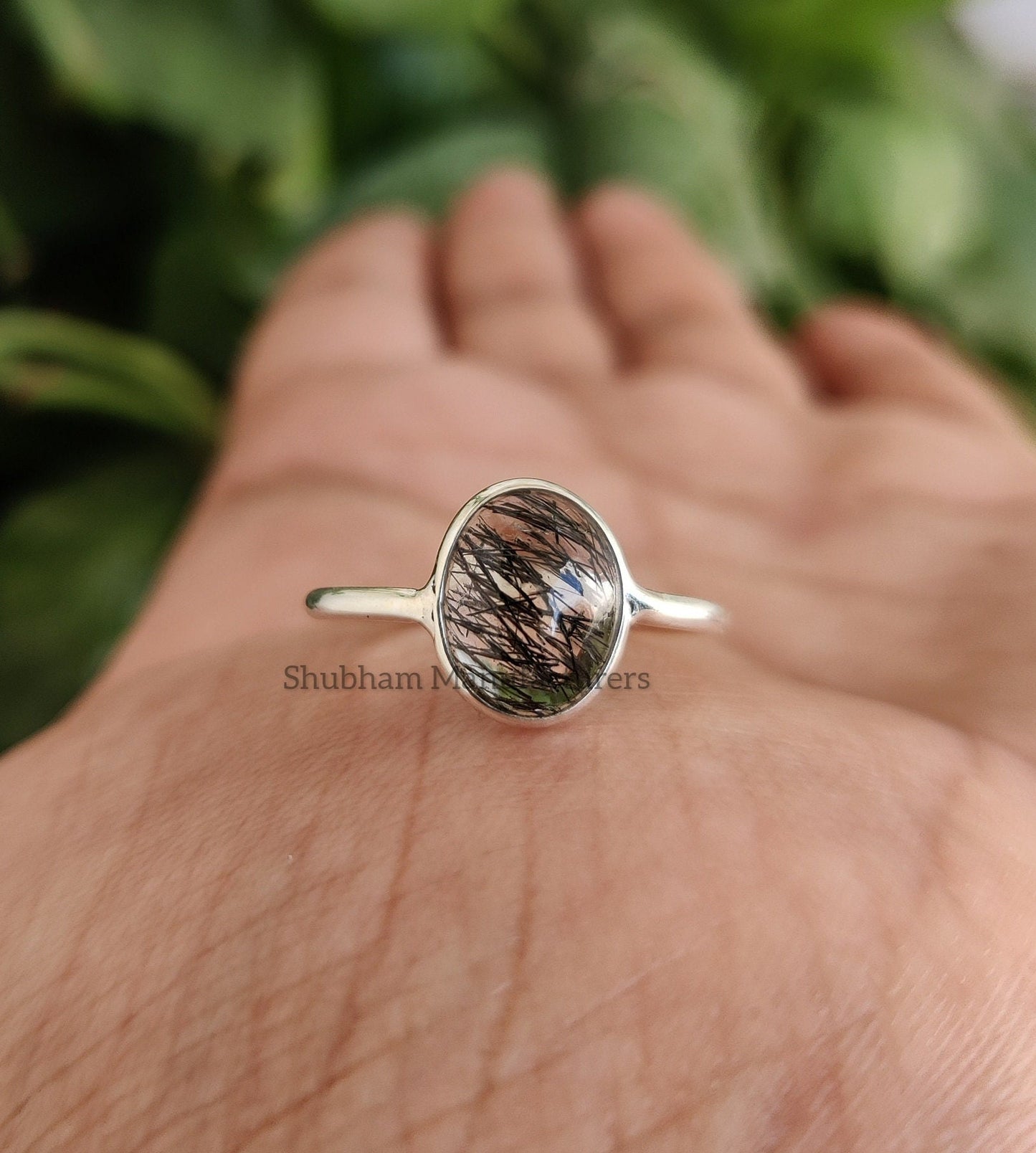 Black Rutile Quartz Ring, 925 Sterling Silver Ring, Natural Rutilated Quartz Ring, Silver Bohemian Ring, Birthstone Ring, Handmade Jewelry