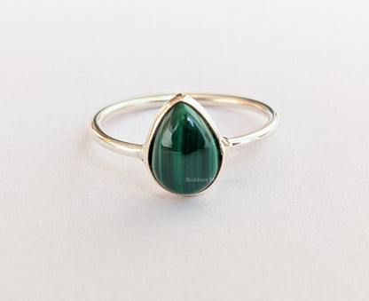Natural Malachite Ring, 928 Sterling Silver Ring, Everyday Ring for Women, Malachite Silver Jewelry, Green Stone Ring, Handmade Gift for Her