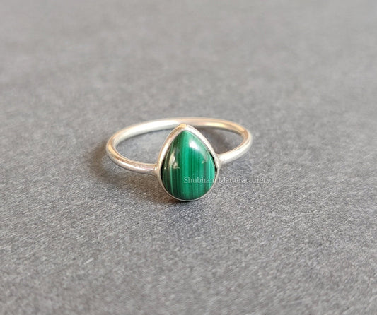 Natural Malachite Ring, 928 Sterling Silver Ring, Everyday Ring for Women, Malachite Silver Jewelry, Green Stone Ring, Handmade Gift for Her