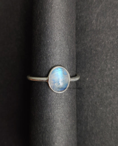 Rainbow Moonstone Ring, 925 Sterling Silver Ring, June Birthstone Jewelry, Blue Flash Moonstone Ring, Natural Stone Ring, Gift for Women