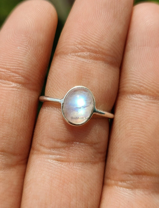 Rainbow Moonstone Ring, 925 Sterling Silver Ring, June Birthstone Jewelry, Blue Flash Moonstone Ring, Natural Stone Ring, Gift for Women