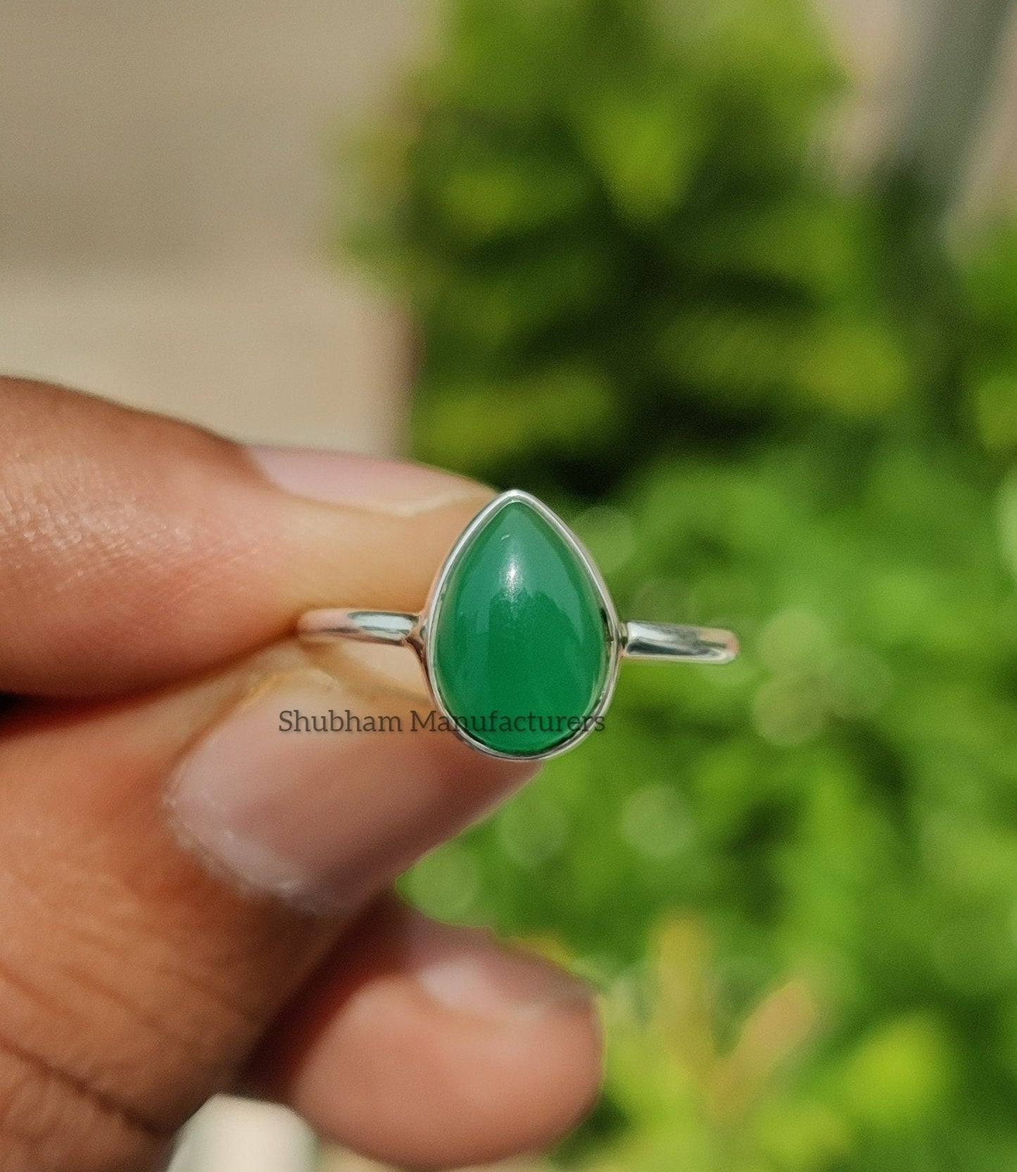 Natural Green Onyx Ring, 925 Sterling Silver Ring, Cabochon Gemstone, Pear Shape Ring, Women Rings, Minimalist Onyx Ring, Birthstone Jewelry