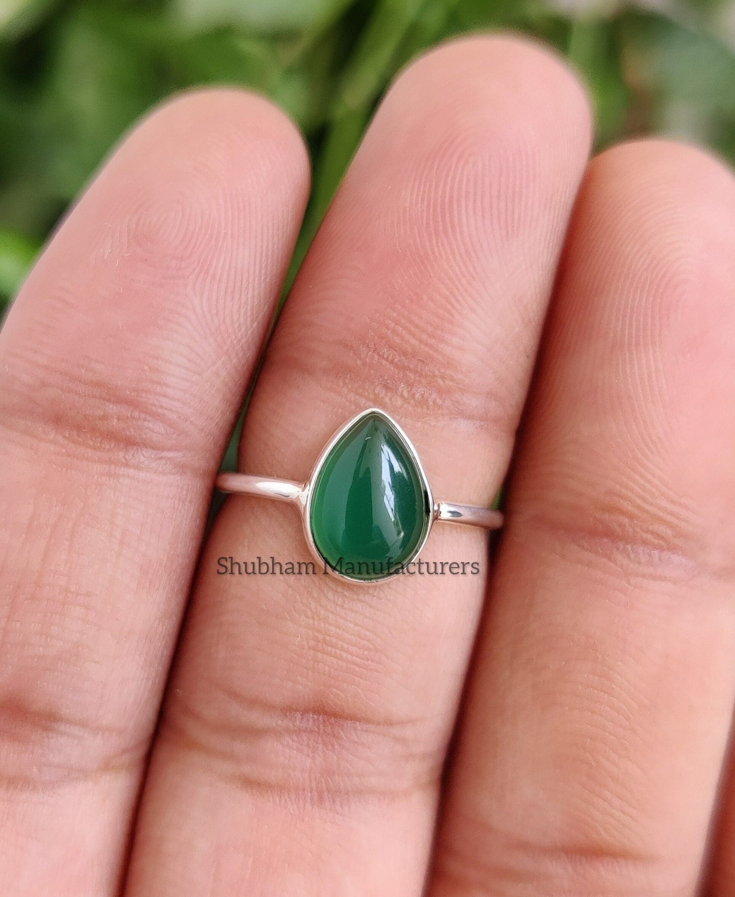 Natural Green Onyx Ring, 925 Sterling Silver Ring, Cabochon Gemstone, Pear Shape Ring, Women Rings, Minimalist Onyx Ring, Birthstone Jewelry