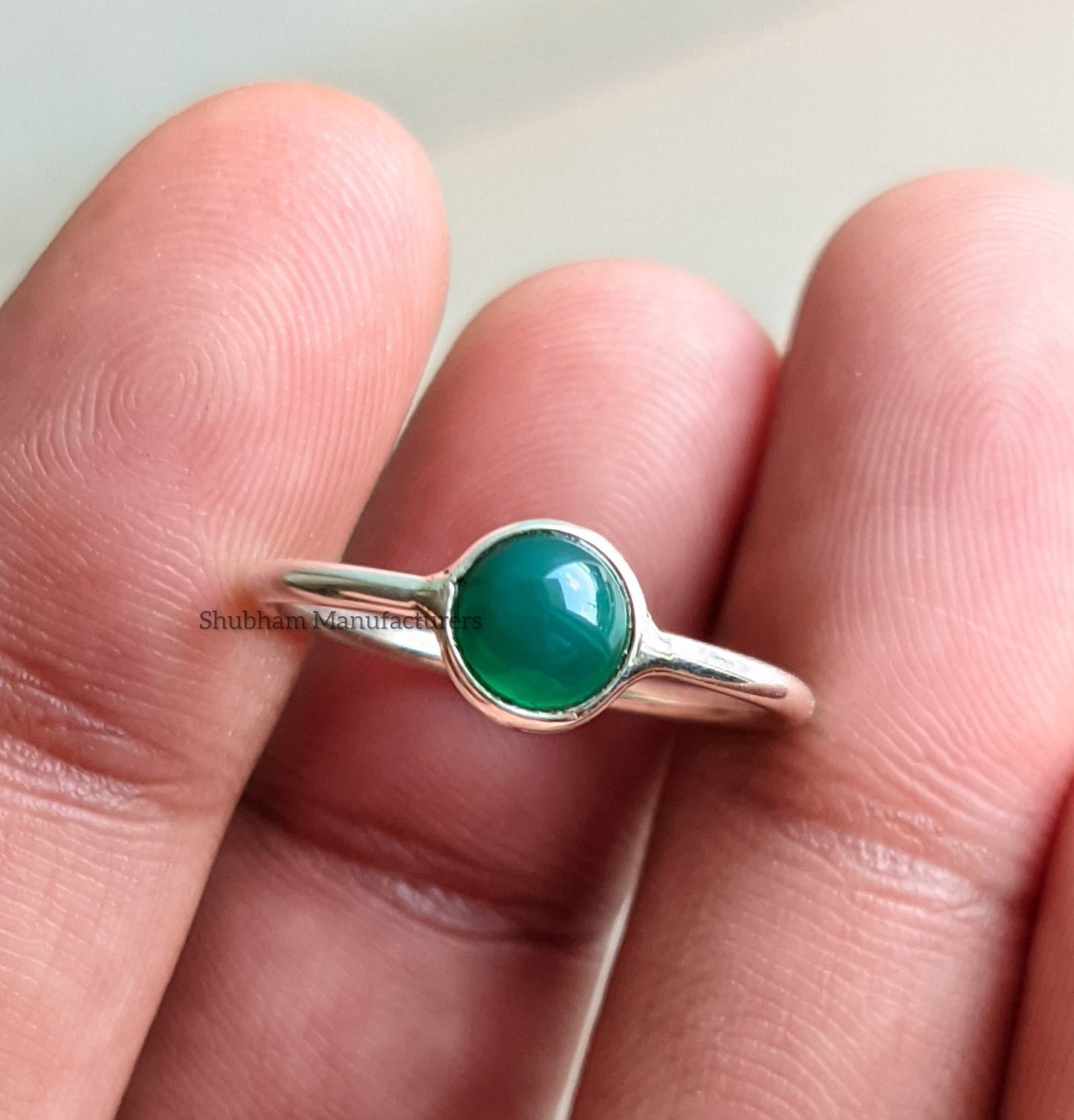 Natural Green Onyx Ring, 925 Sterling Silver Ring, Green Stone, Cabochon Gemstone Stacking Ring, Dainty Silver Ring, Women's Minimalist Ring