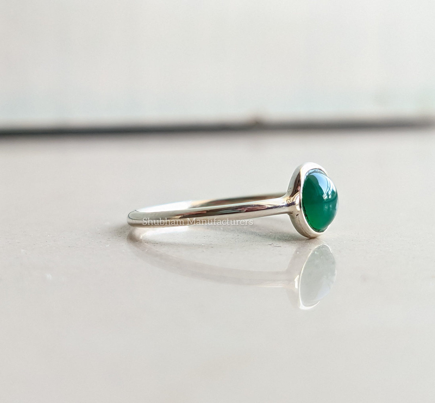 Natural Green Onyx Ring, 925 Sterling Silver Ring, Green Stone, Cabochon Gemstone Stacking Ring, Dainty Silver Ring, Women's Minimalist Ring