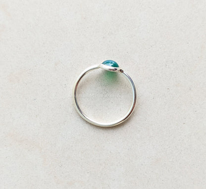 Natural Green Onyx Ring, 925 Sterling Silver Ring, Green Stone, Cabochon Gemstone Stacking Ring, Dainty Silver Ring, Women's Minimalist Ring