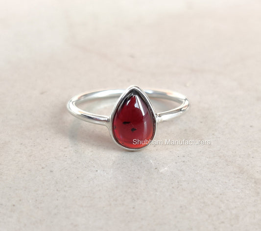 Garnet Ring, 925 Sterling Silver Ring, January Birthstone Ring, Natural Stone Ring, Handmade Gift for Women,  Pear Shaped Ring,Everyday Ring