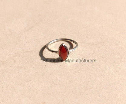 Natural Garnet Ring, 925 Sterling Silver Ring, Garnet Minimalist Ring, Dainty Gemstone Ring, January Birthstone Ring, Simple Ring for Women