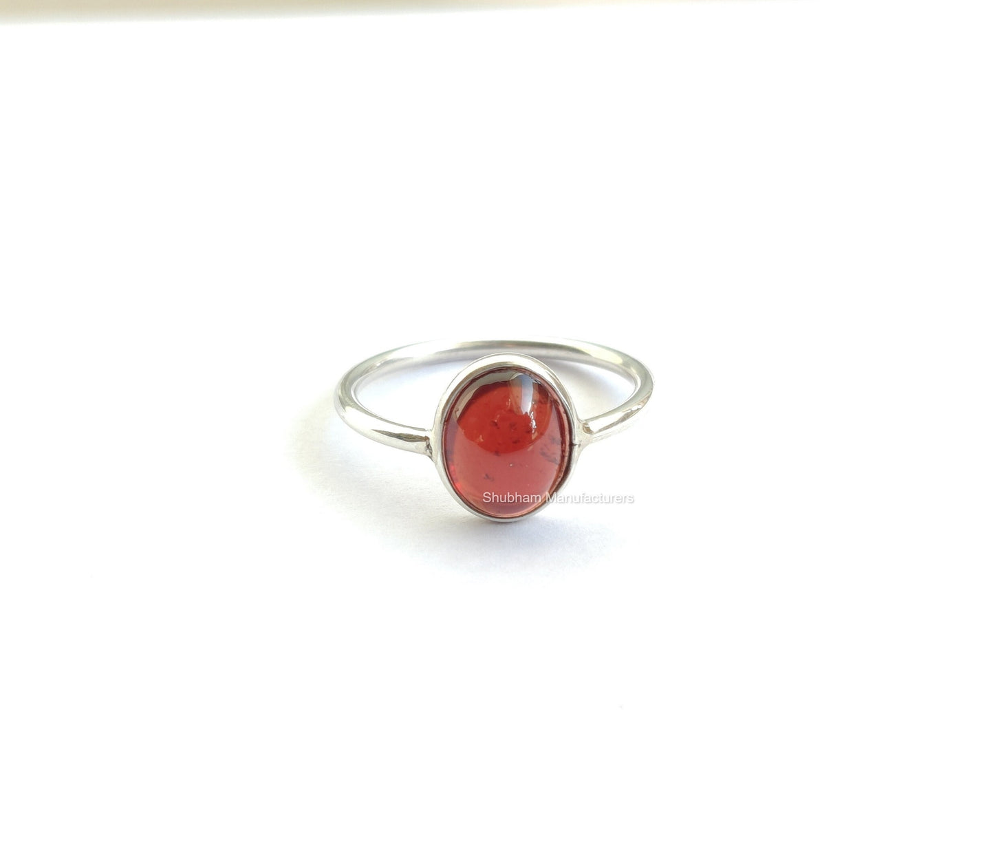 Natural Garnet Ring, 925 Sterling Silver Ring, Cabochon Gemstone Ring, January Birthstone, Red Stone Ring, Handmade Gift for Her,Simple Ring