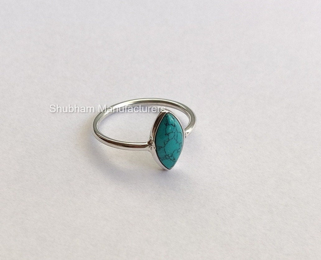 Turquoise Ring, 925 Sterling Silver Ring, Silver Turquoise Jewelry, Gemstone Ring, Simple Everyday Ring for Women, Handmade Marquise Ring