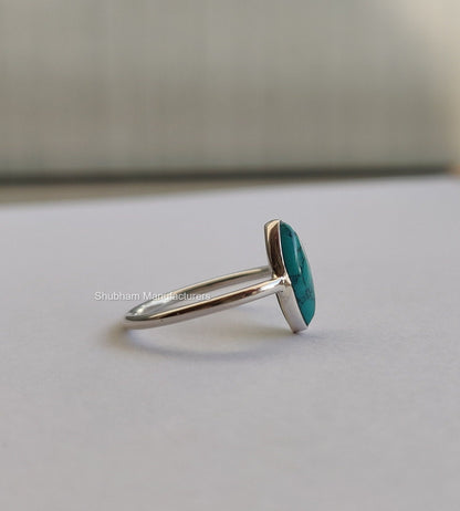 Turquoise Ring, 925 Sterling Silver Ring, Silver Turquoise Jewelry, Gemstone Ring, Simple Everyday Ring for Women, Handmade Marquise Ring