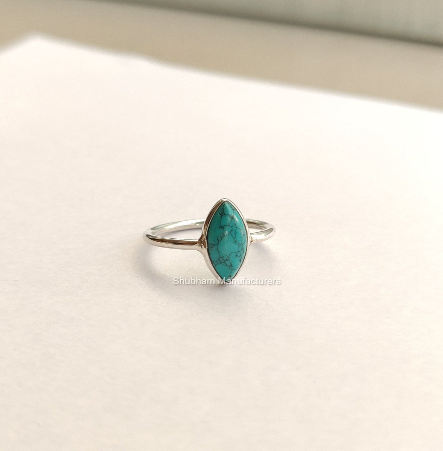 Turquoise Ring, 925 Sterling Silver Ring, Silver Turquoise Jewelry, Gemstone Ring, Simple Everyday Ring for Women, Handmade Marquise Ring
