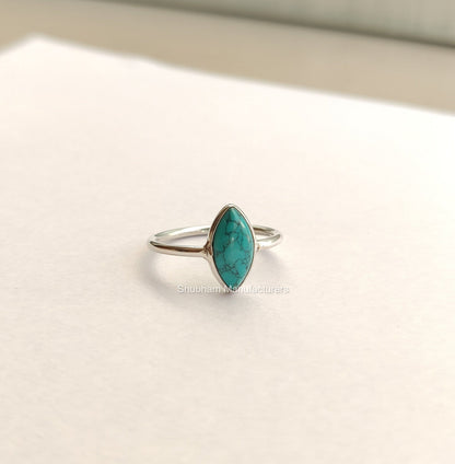 Turquoise Ring, 925 Sterling Silver Ring, Silver Turquoise Jewelry, Gemstone Ring, Simple Everyday Ring for Women, Handmade Marquise Ring