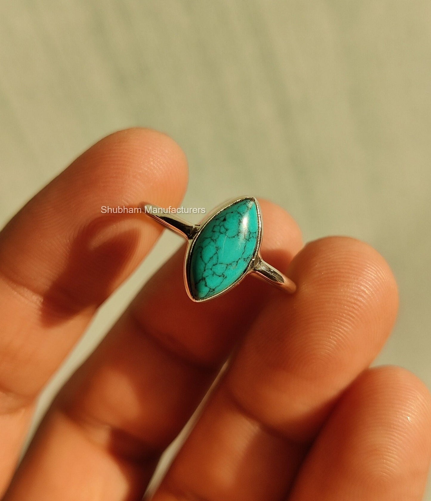Turquoise Ring, 925 Sterling Silver Ring, Silver Turquoise Jewelry, Gemstone Ring, Simple Everyday Ring for Women, Handmade Marquise Ring