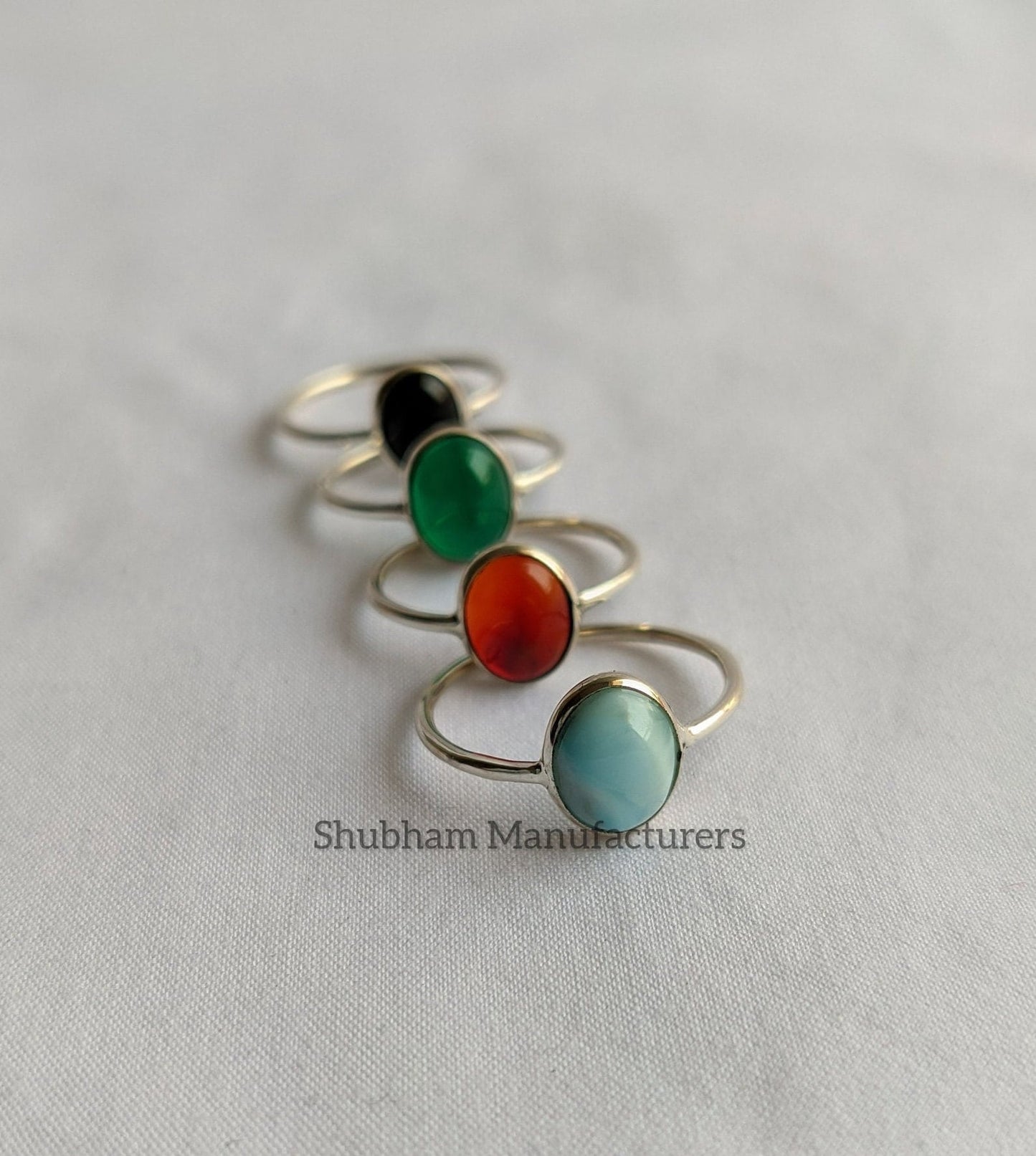 Gemstone Ring, 925 Sterling Silver Ring, Natural Stone Ring, Green Onyx, Carnelian, Black Onyx, Larimar, Gift Ring for Women, Handmade Rings