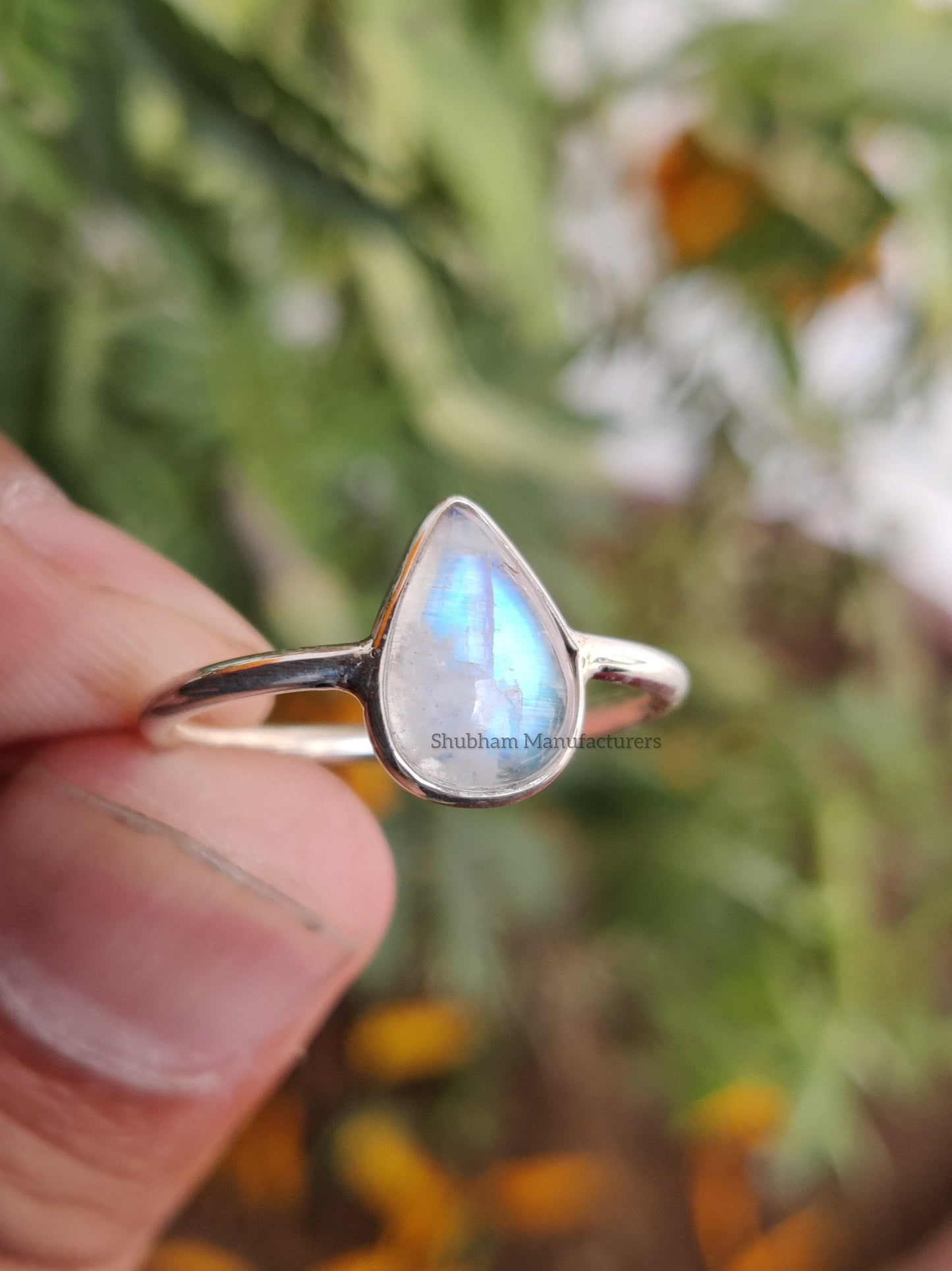 Natural Rainbow Moonstone Ring, 925 Sterling Silver Ring, Blue Fire Pear Shape Moonstone Gemstone Women Handmade Jewelry, Gift for her Rings