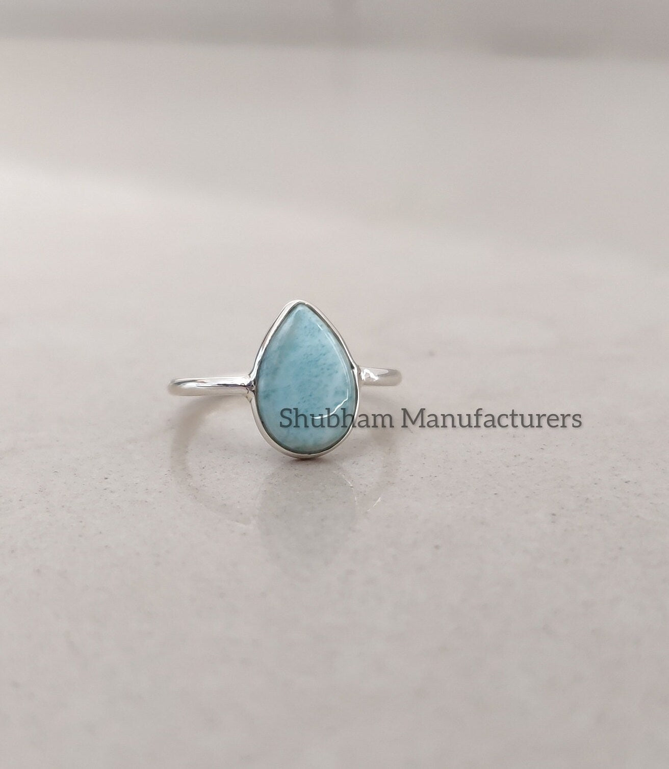 Larimar Ring, 925 Sterling Silver Ring for Women, Pear Shape Natural Blue Gemstone Handmade Ring, Simple Bezel Setting All Size Ring 3-14 US