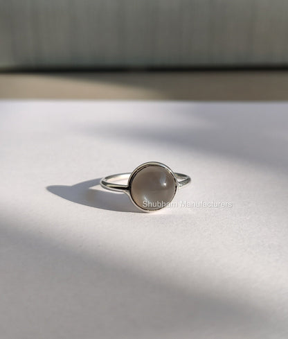 Gray Moonstone Ring, 925 Sterling Silver, Natural Gemstone Ring, Gray Stone Ring, Simple Band Ring, Moonstone Silver Ring, Handmade Ring