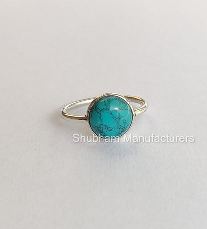 Genuine Turquoise Ring, 925 Sterling Silver Ring, Round Shaped Ring, Natural Gemstone Ring, Handmade Gift for Her, December Birthstone Ring