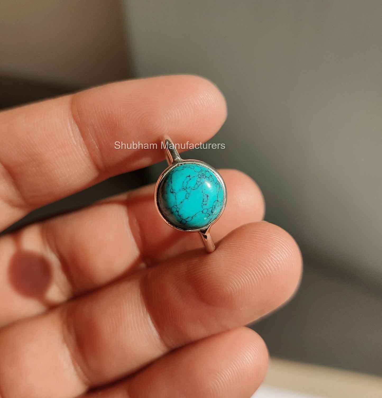 Genuine Turquoise Ring, 925 Sterling Silver Ring, Round Shaped Ring, Natural Gemstone Ring, Handmade Gift for Her, December Birthstone Ring