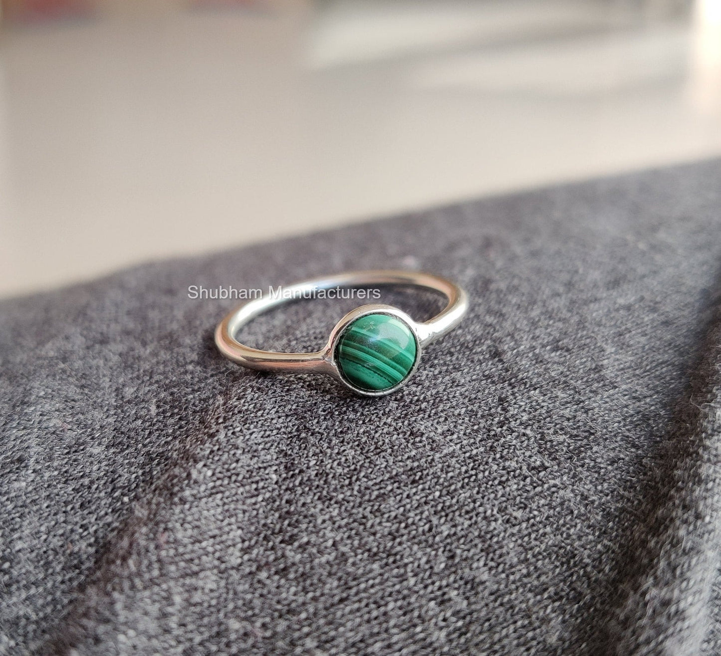Natural Malachite Ring, 925 Sterling Silver Ring, Minimalist Gemstone Ring, Tiny Stone Silver Ring, Simple Ring for Her, Thin Band Ring