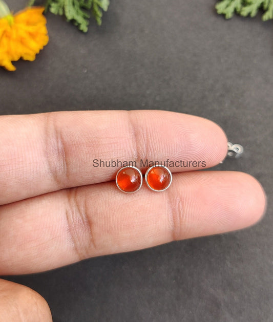 Carnelian Studs Earrings, 925 Sterling Silver Studs, Orange Crystal Studs, Natural Gemstone Studs, Carnelian Post Earrings, Studs for Girls