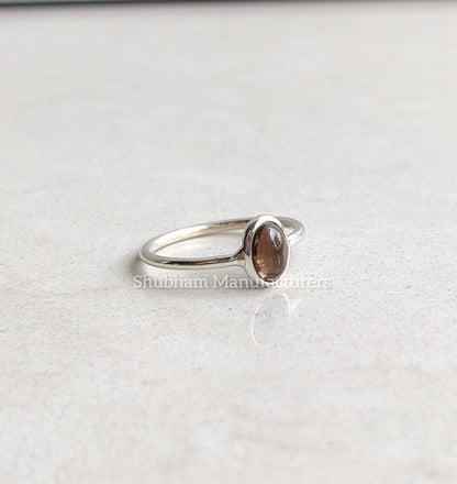 Smoky Quartz Ring, 925 Sterling Silver Ring, Brown Quartz Ring, Natural Stone Ring, Tiny Silver Ring, Dainty Gemstone Ring, Birthstone