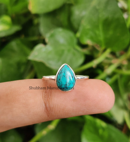 Pear Turquoise Ring , 925 Sterling Silver Ring, Natural Stone, Handmade Gift for Her, Gemstone Ring, Stacking Women Ring, Birthstone Jewelry