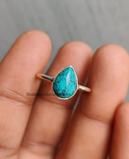 Pear Turquoise Ring , 925 Sterling Silver Ring, Natural Stone, Handmade Gift for Her, Gemstone Ring, Stacking Women Ring, Birthstone Jewelry