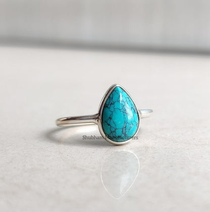 Pear Turquoise Ring , 925 Sterling Silver Ring, Natural Stone, Handmade Gift for Her, Gemstone Ring, Stacking Women Ring, Birthstone Jewelry