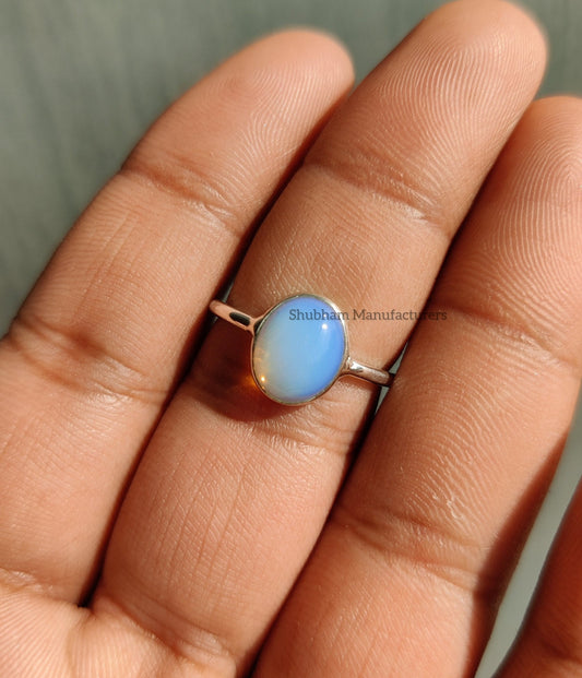 Opalite Ring, 925 Sterling Silver Ring, Milky Opalite Jewelry, White Stone Ring, Silver Gemstone Ring, Handmade Gift for Her, Women's Ring