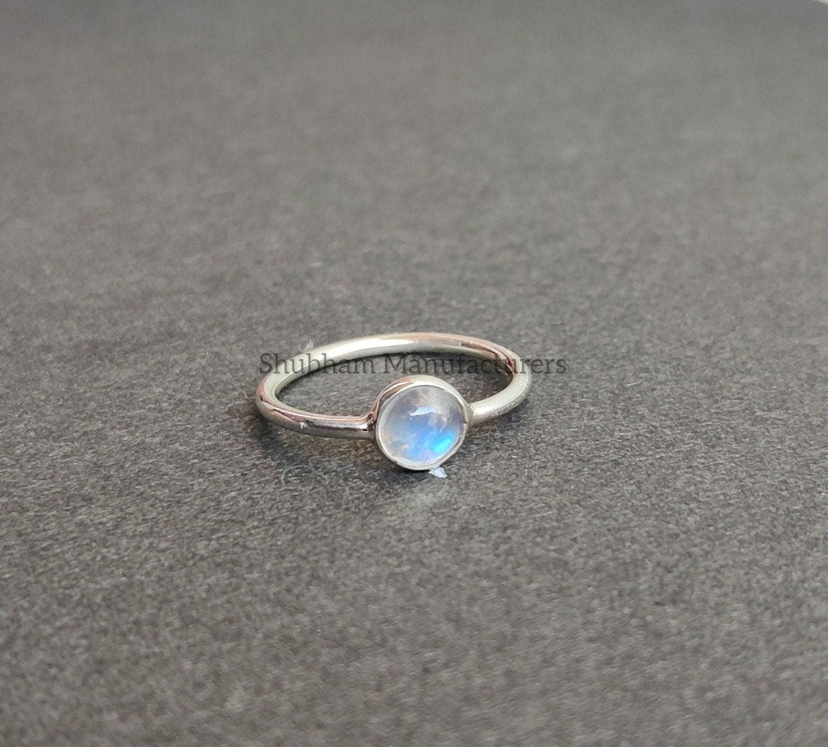 Rainbow Moonstone Ring, 925 Sterling Silver Ring, Tiny Moonstone Minimalist Ring, Dainty Gemstone Ring, Birthstone Ring, Simple Ring for Her